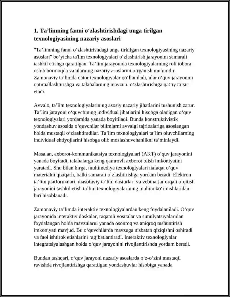 TA’LIMNING FANNI OʻZLASHTIRISHDAGA UNGA TIRILGAN TEXNOLOGIYASI 3