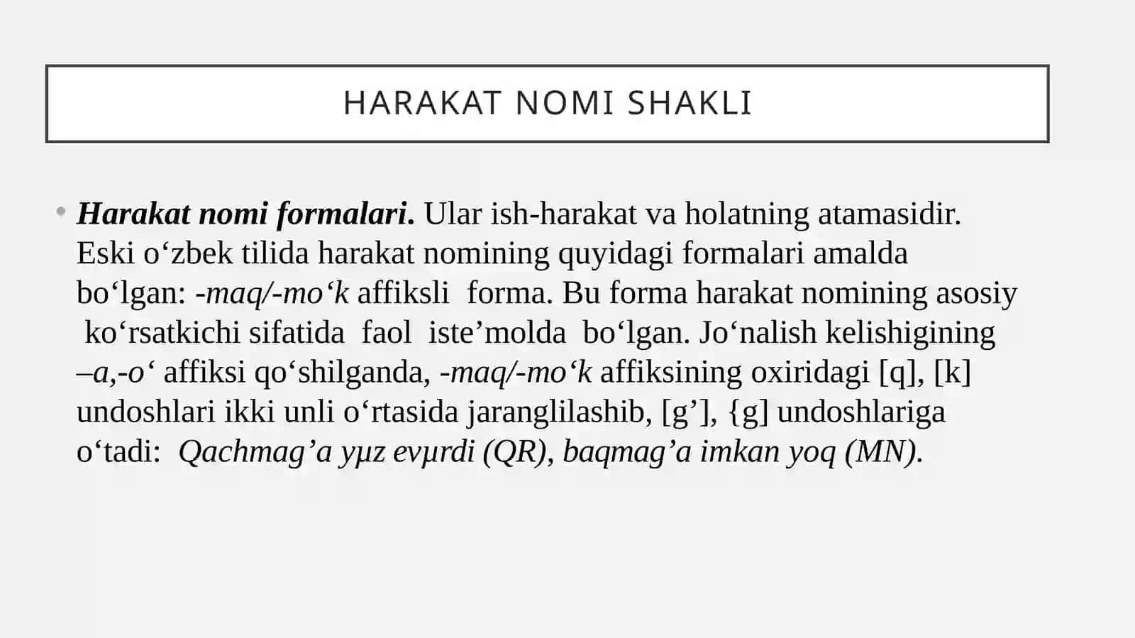 Sifatdosh, ravishdosh, harakat nomi oboroti 3