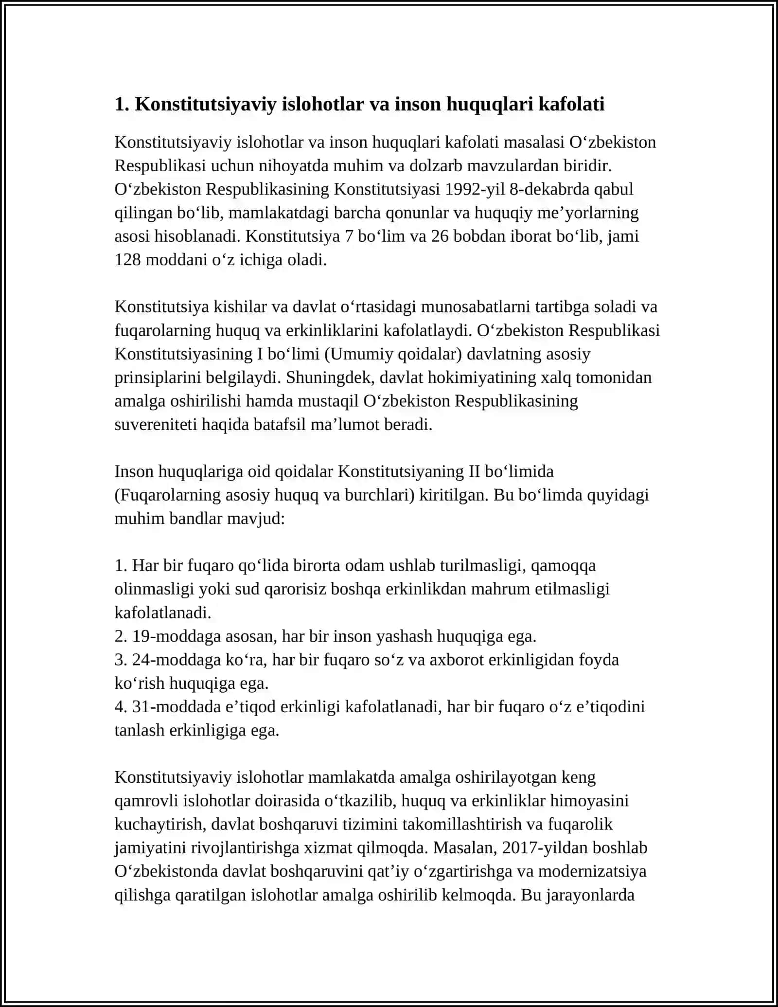 YANGI OʻZBEKISTONDA INSON HAQ-HUQUQLARI VA ERKINLIKLARI KAFOLATINING YARATILISHI 3