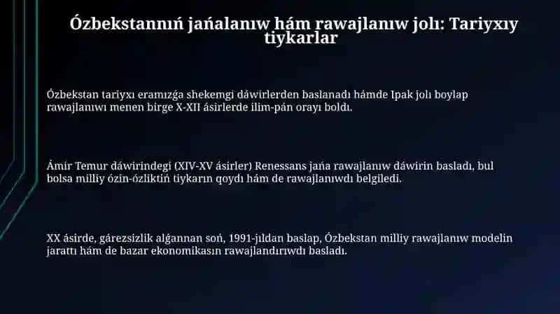 Ózbekstannıń jańalanıw hám rawajlanıw jolı: Tariyxıy tiykarlar 3