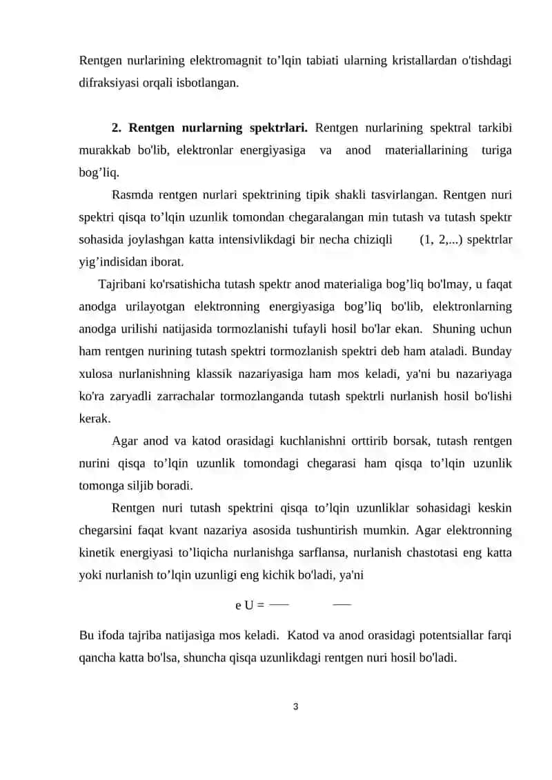 Rentgen nurlari. Mutlaqo qora jism muammosi 3