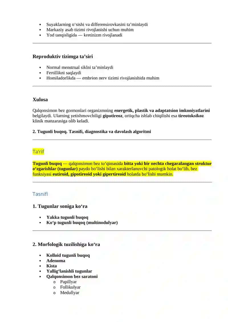 Endokrinologiya mutaxassisligi bo'yicha shakllantirilgan og'zaki savollarga javoblar ro'yxati 3
