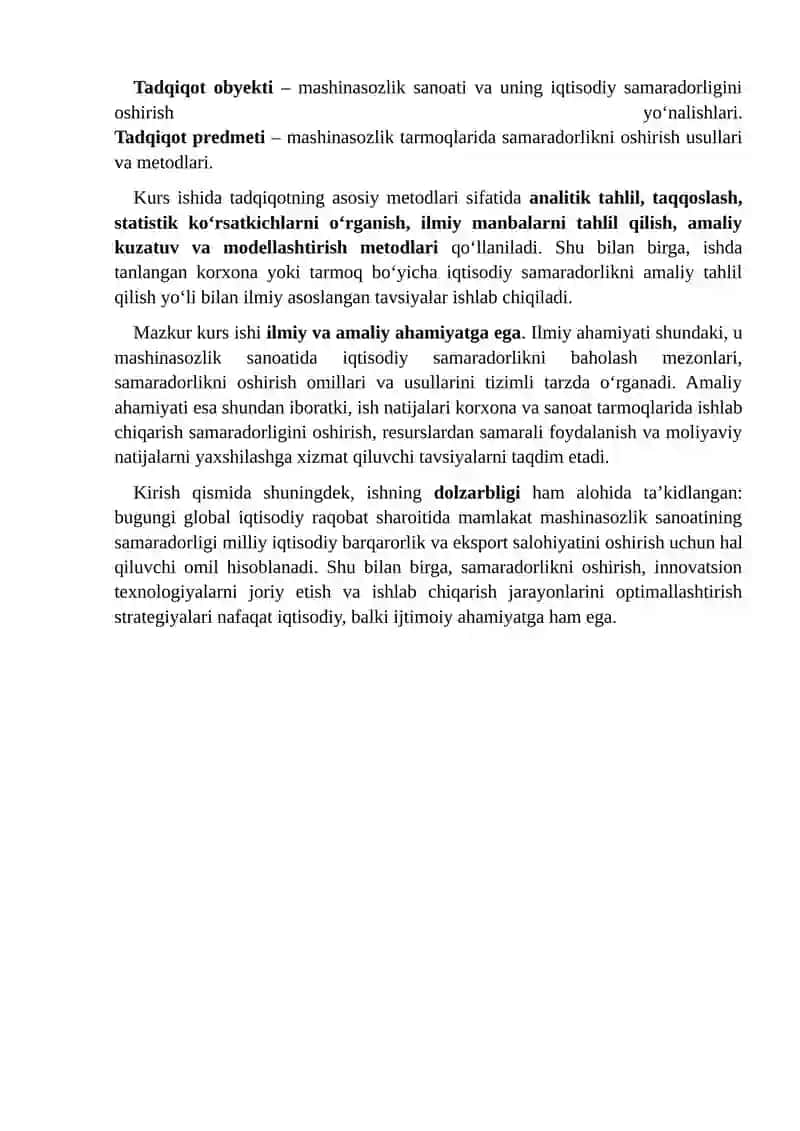 Mashinasozlik sanoatining iqtisodiy samaradorligini oshirish 3