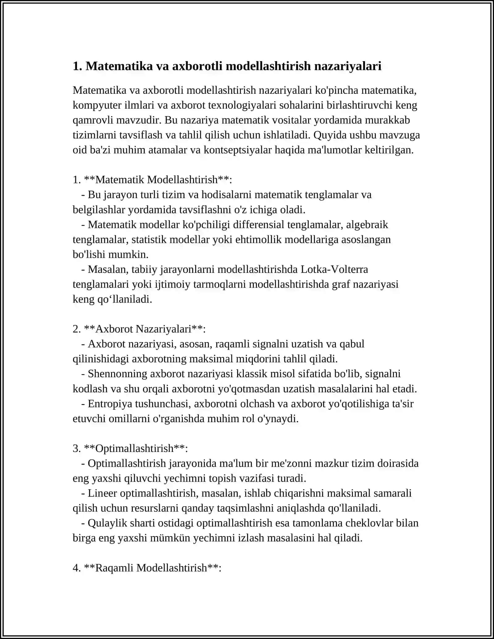 Matematik va axborotli modellashtirish nazariyalari 3