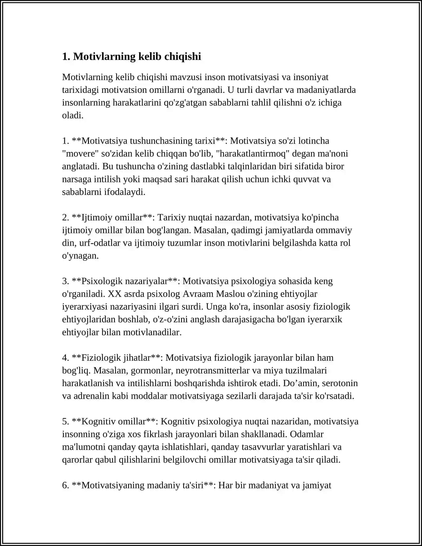 MUSTAQIL ISH Mavzu: MOTIV VA UNING TURLARI 3