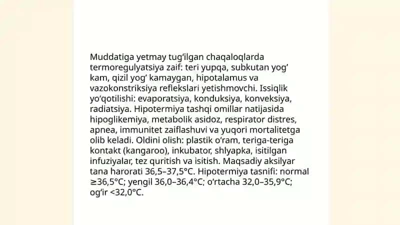 Chaqaloqlardagi chegaraviy - tranzitor holatlari. Muddatiga yetmay tugʻilgan chaqaloq 3