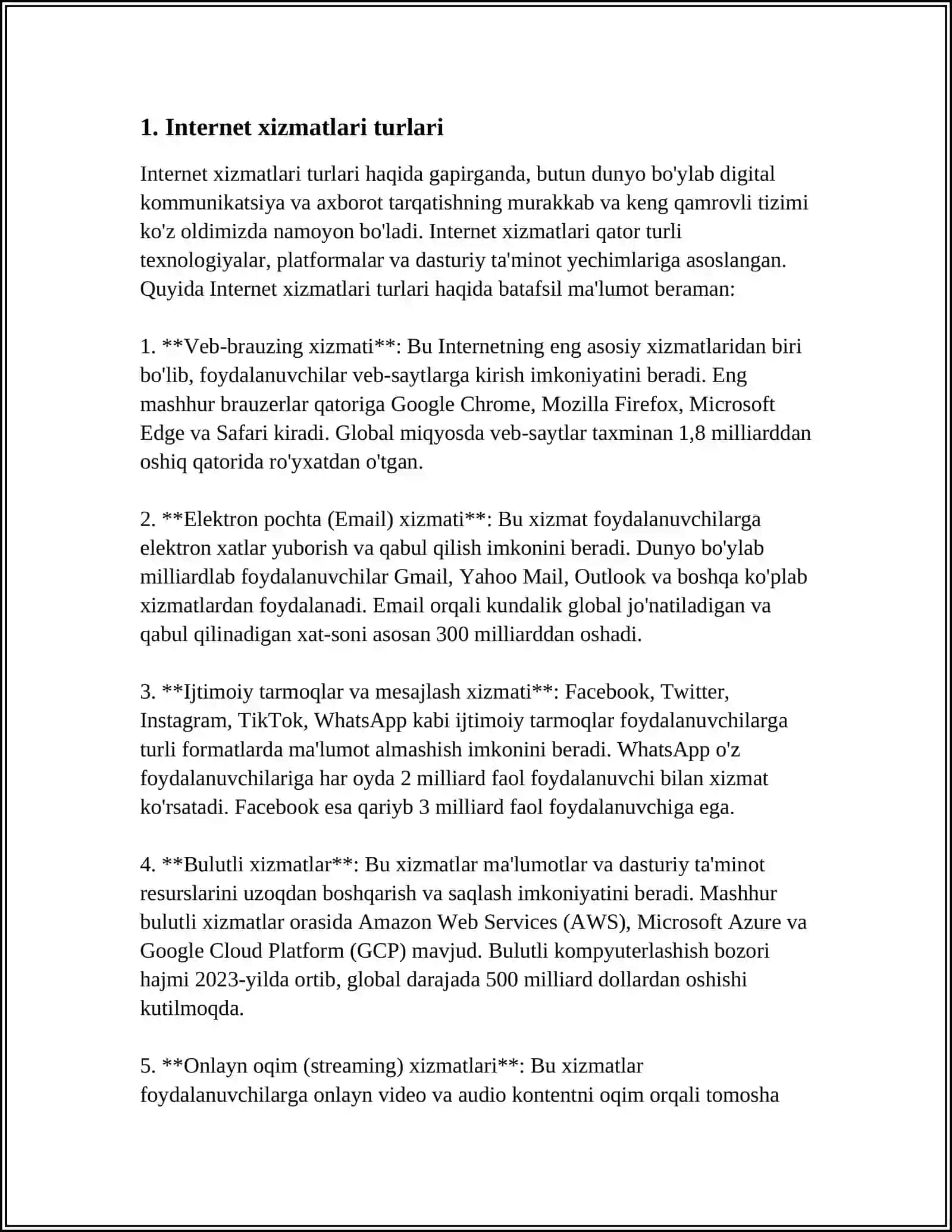 INTERNET XIZMATI TURLARI, ULARNING AHAMIYATI. YARATILISH VA RIVOJLANISH TARIXI 3