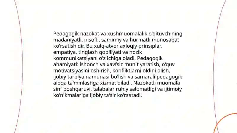 Pedagogik nazokat va xushmuomalalik kasbiy pedagogik dilkashlikning o'qituvchi xulq atvorida shaklanishi 3