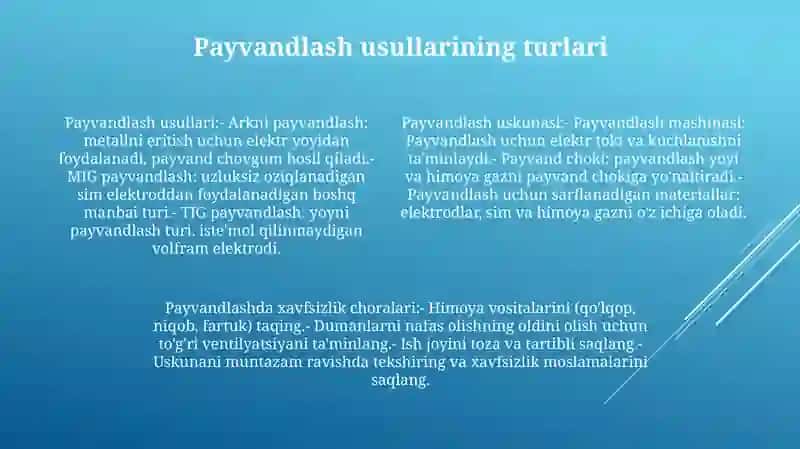 Kavsharlash Usullari Asbob Uskunalari Va Texnika Xavfsizlik Qoidalari 3