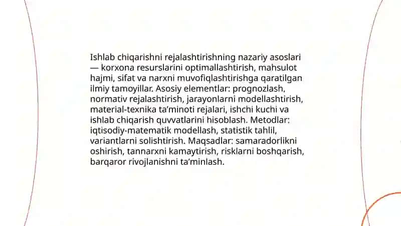 Ishlab chiqarishni rejalashtirish. Korxona faoliyatini rejalashtirish. Biznes reja 3
