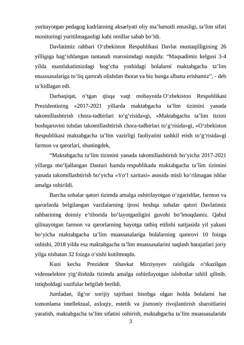 Oʻzbekiston Respublikasida Maktabgacha Ta'lim To'g'risidagi "Nizom" 3