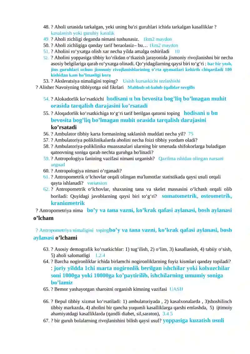 Tibbiyotga oid savol-javoblar to'plami 3