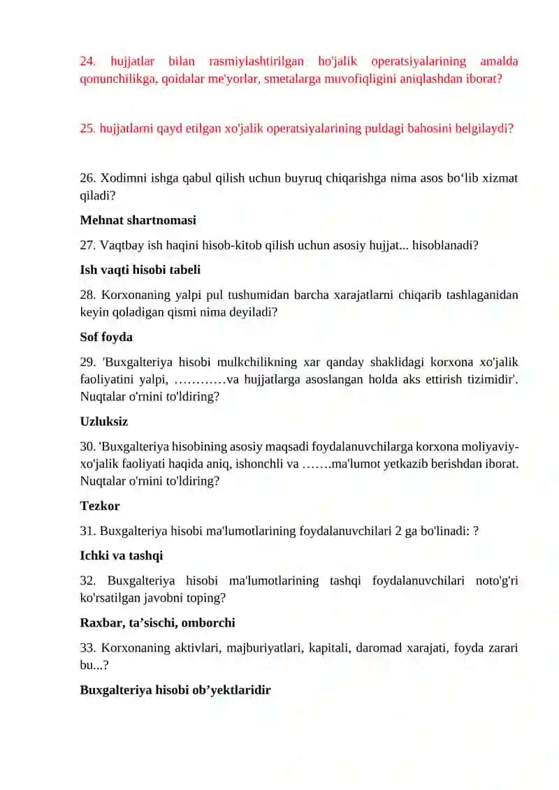 Buxgalteriya hisobi fanidan YAS uchun savollar bazasi 3