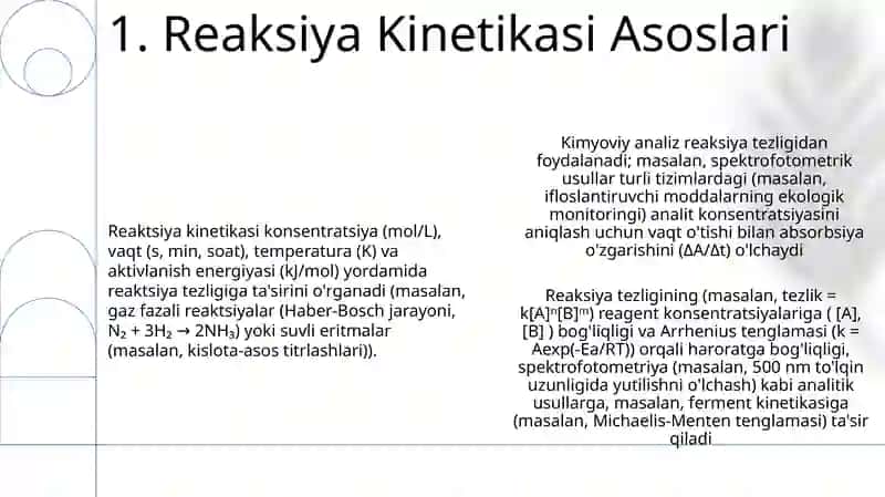 Reaksiya tezligining kimyoviy analizdagi o'rni 3