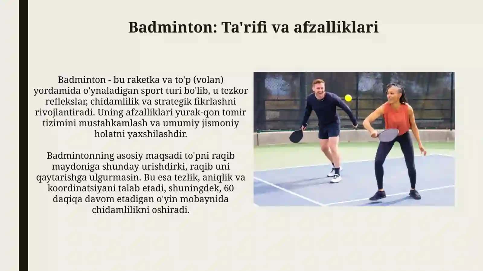 Badminton sport turini jismoniy tarbiya darslariga integratsiya qilish 3