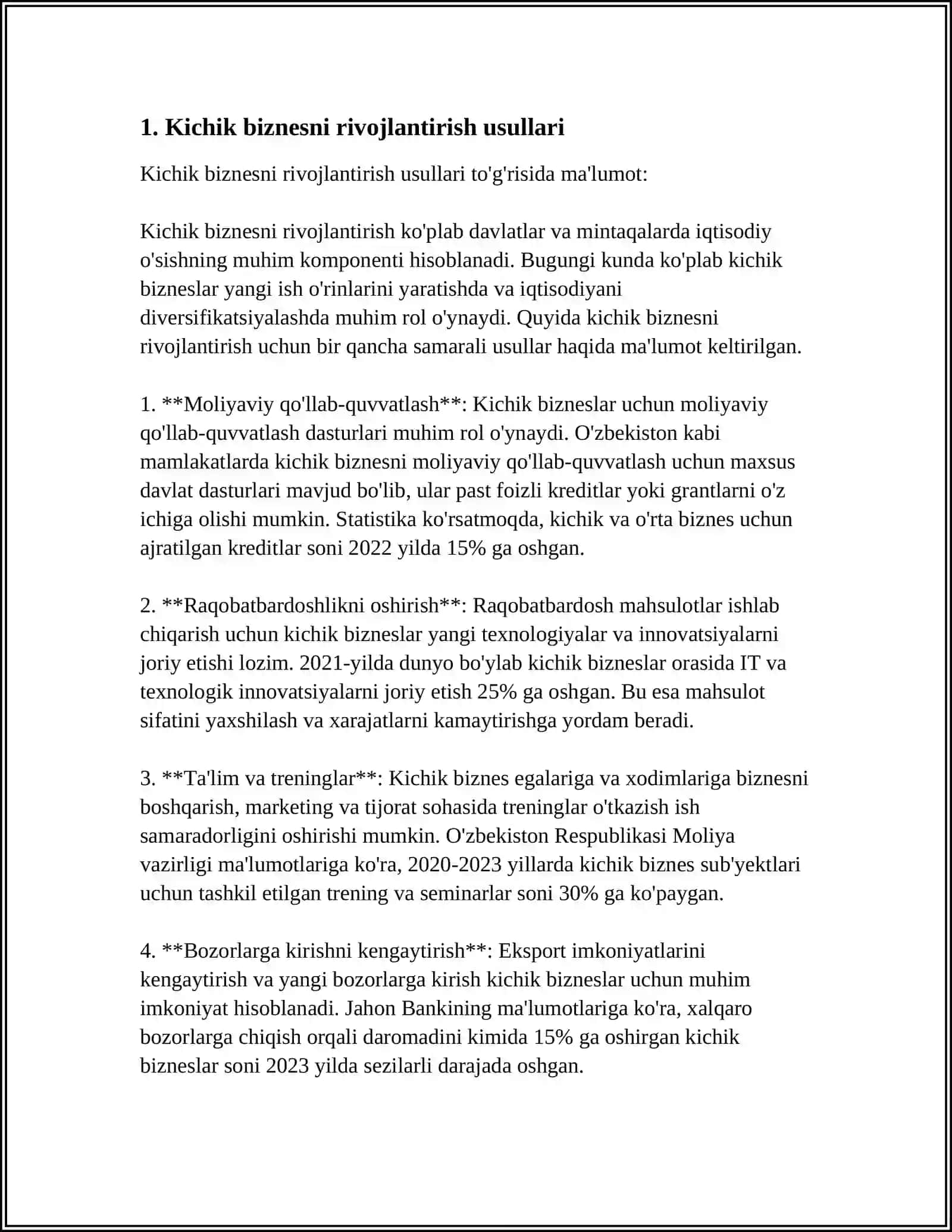 Kichik biznesni rivojlantirish usullari 3