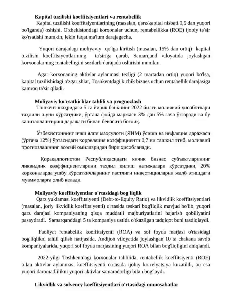Moliyaviy koeffitsiyentlar o‘rtasidagi o‘zaro bog‘liqliklar 3