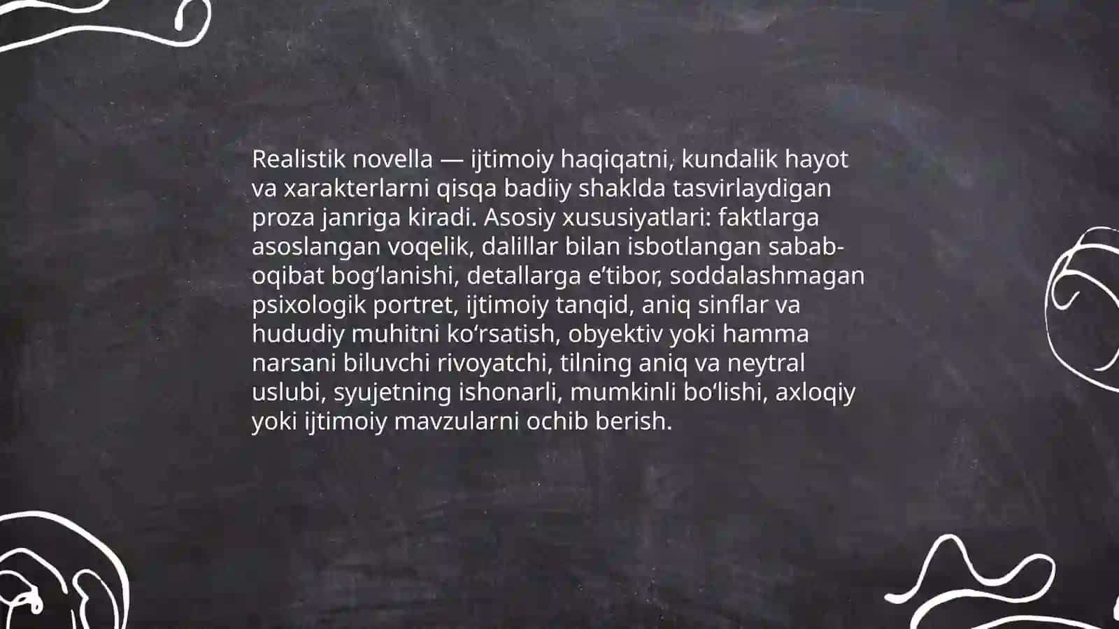 Realistik novella taʼrifi va asosiy xususiyatlari 3