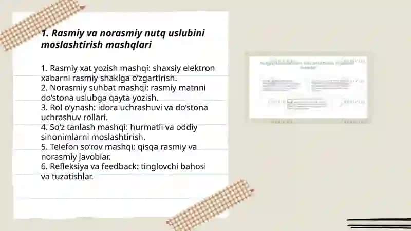 Fikrni turli nutqiy sharoit va vaziyatga mos ifodalsh mashqlarini ishlab chiqish 3
