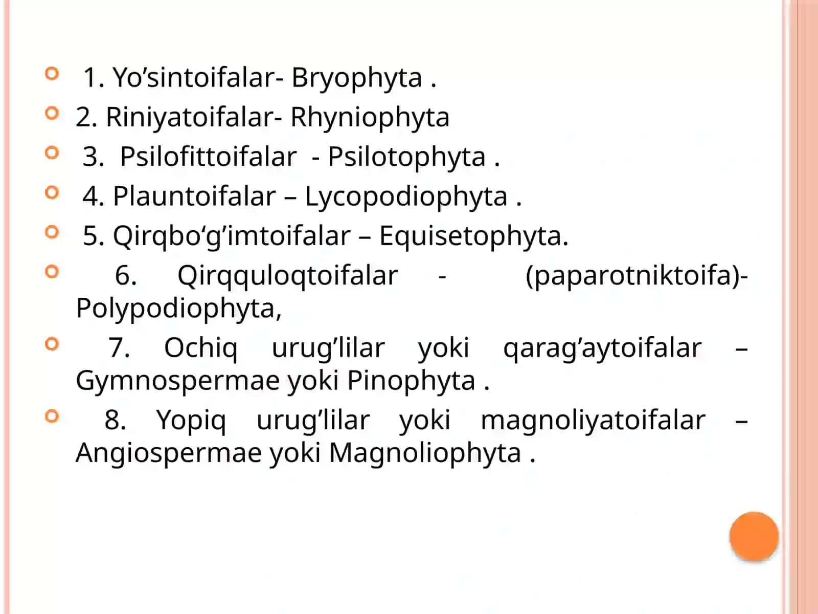Qirqquloqtoifa (polypodiophyta) bo'limi dorivor o'simliklar ro'yxatini shakllantirish 3