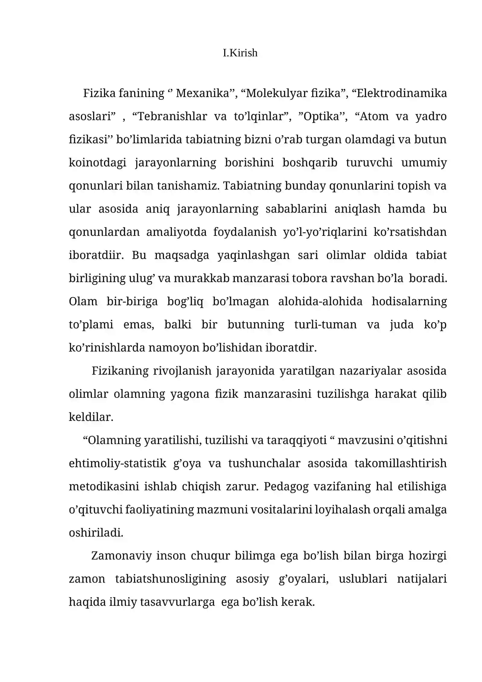 Olamning yaratilishi, tuzilishi va taraqqiyoti mavzusini o‘tishni rejalashtirish 3