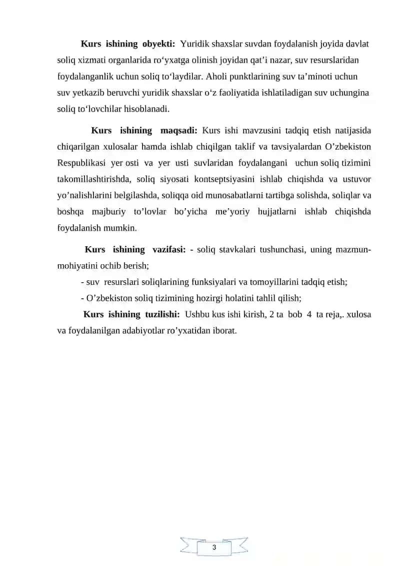 Suv resurslaridan foydalanganlik uchun soliq va uning joriy etilishi sabablari 3