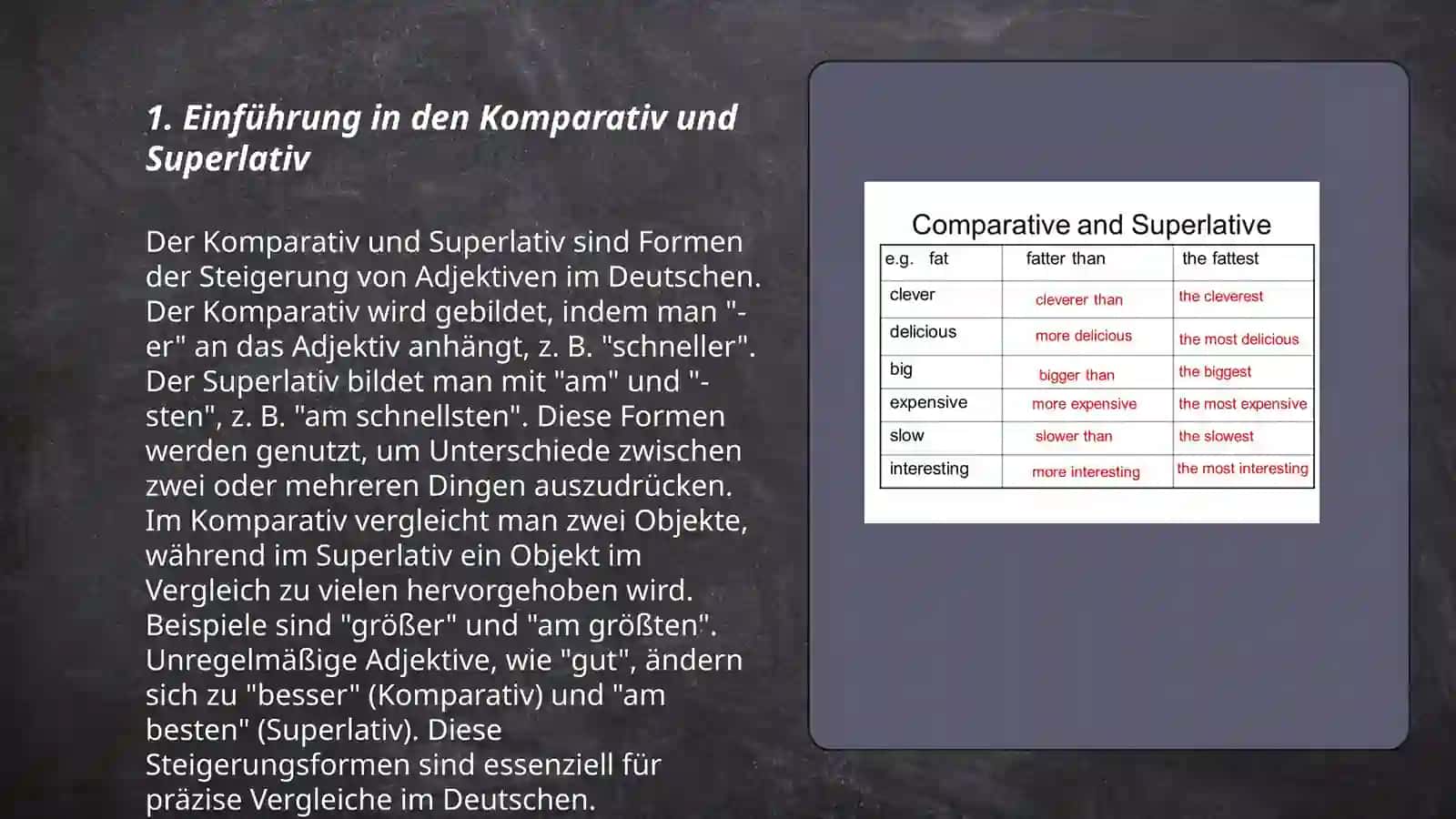 Komparativ und Superlativ. Positionen im Satz 3