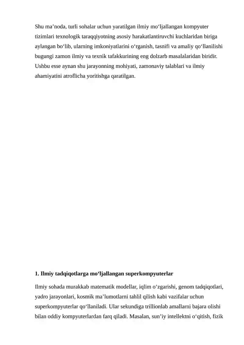 “TURLI SOHALAR UCHUN ILMIY MO‘LJALLANGAN KOMPYUTERLAR VA KOMPYUTER TIZIMLARI” ESSE 3