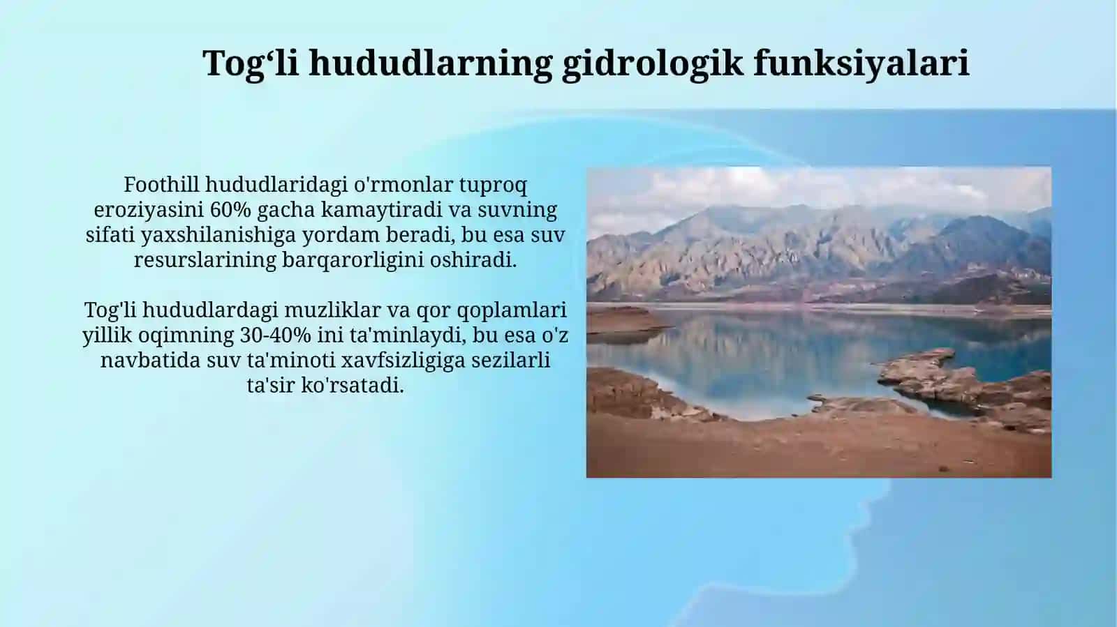 Ozbekiston Respublikasi tog' oldi va tog' gidroekosistemalari xizmatlari holati va tavsifi 3