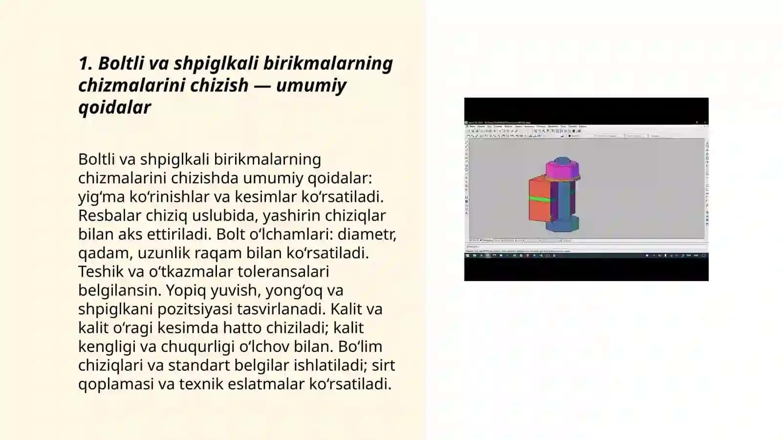 Boltli va shpiglkali birikmalarning chizmalarini chizish 3