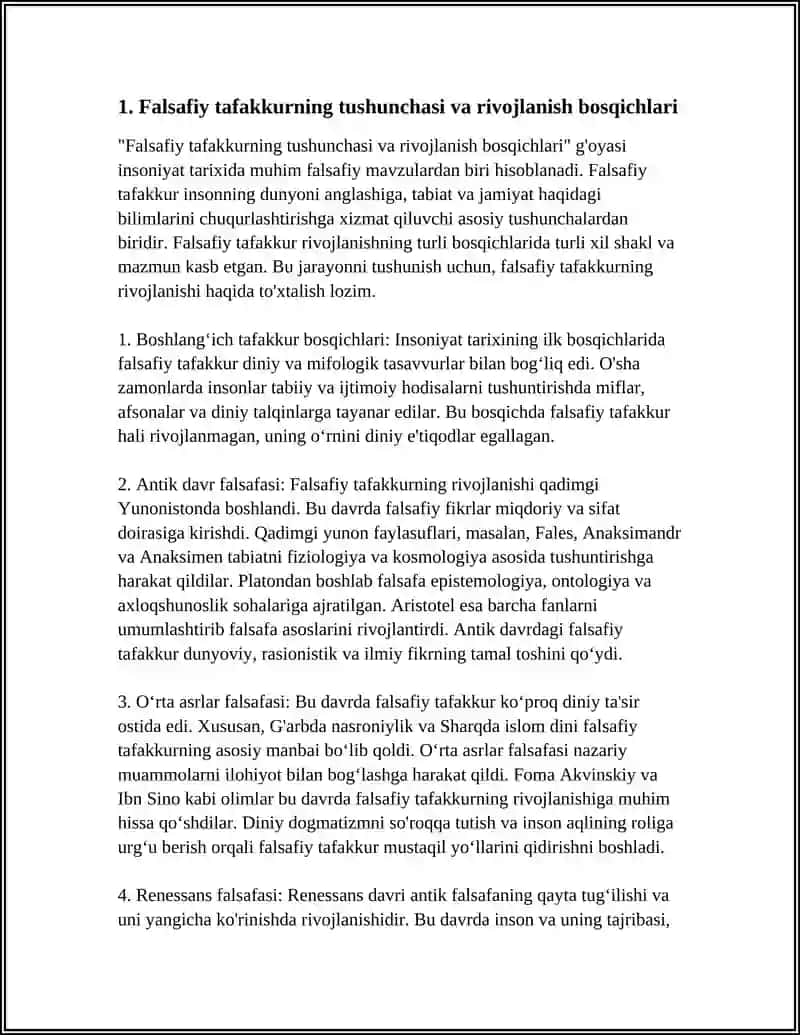 FALSAFIY TAFAKKUR VA UNING TARAQQIYOT BOSQICHLARI. GʻARB FALSAFASI 3