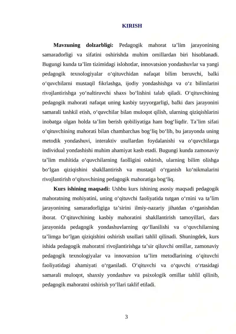 PEDAGOGIK MAHORAT VA UNING OʻQITUVCHI FAOLIYATIDA TUTGAN OʻRNI 3