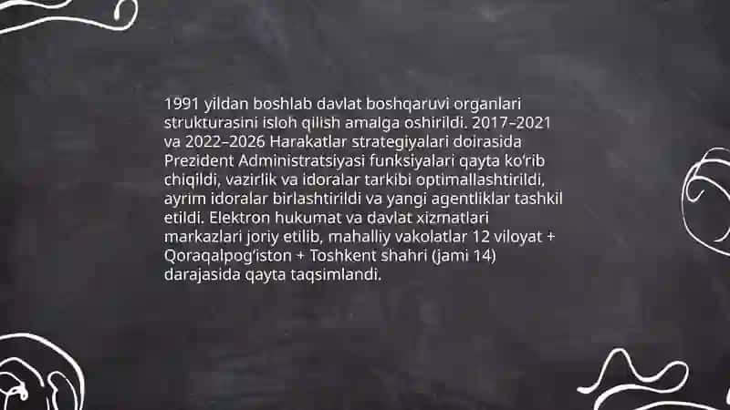 Mustaqillik yillarida davlat boshqaruvi tizimida amalga oshirilgan islohotlar 3