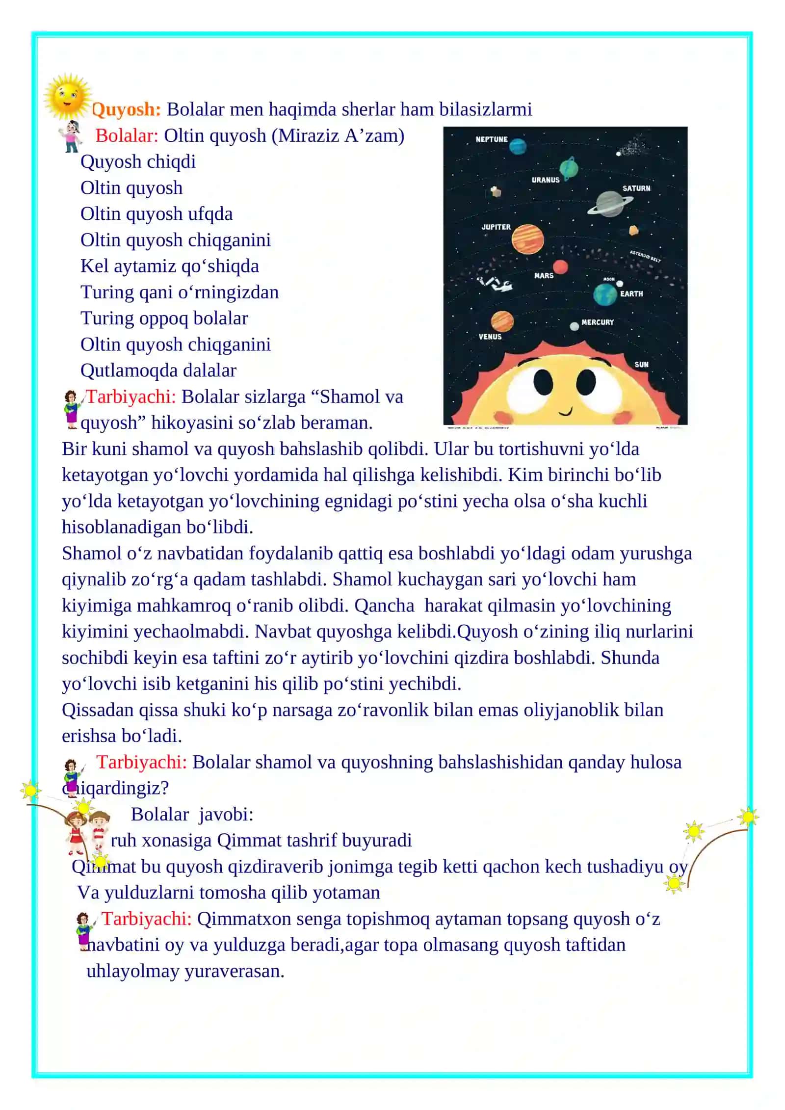 Kichik aprel 2-hafta Koinot sirlari faoliyat ishlanma 3