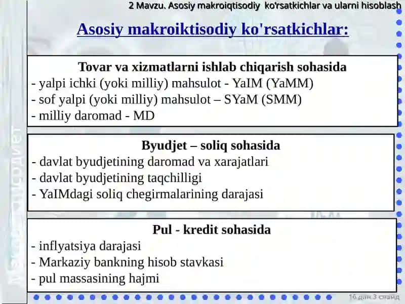 Asosiy makroiqtisodiy ko'rsatkichlar va ularni hisoblash 3