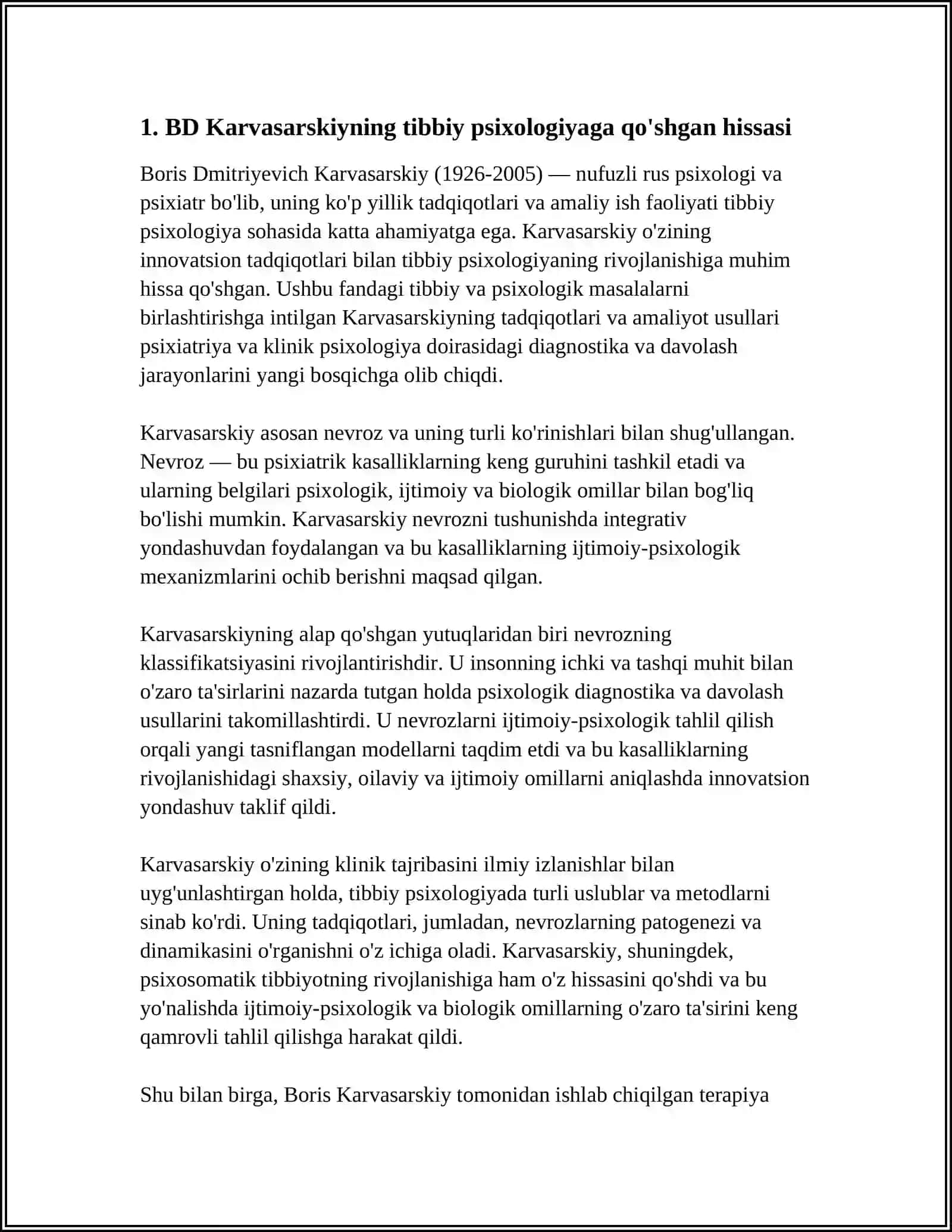 B.D KARVASARSKIYNING TIBBIY PSIXOLOGIYAGA QO'SHGAN HISSASI 3
