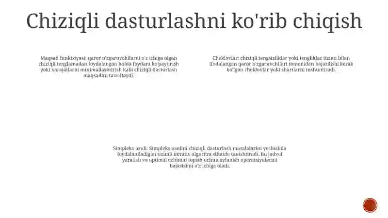 Simpleks usulida chiziqli dasturlash masalalari yechish 3