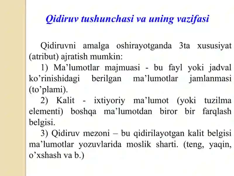 Ma’lumotlarni qidirish usullari, algoritmlari va ularning samaradorligi 3