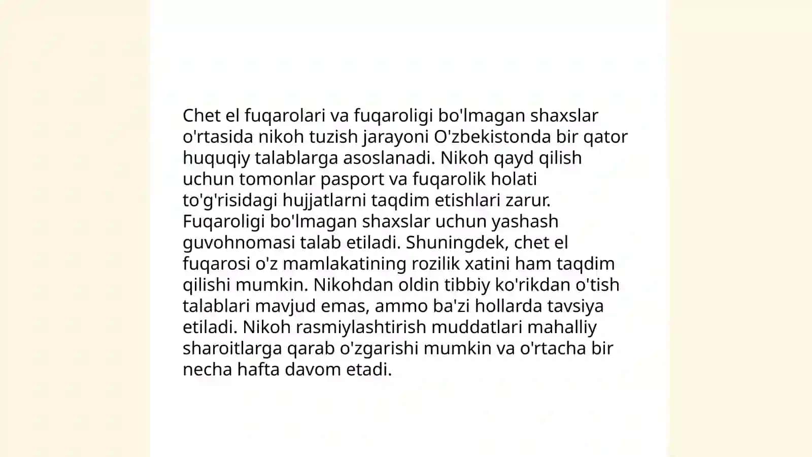 Chet el fuqarolari va fuqaroligi bo'lmagan shaxslar o'rtasida nikoh tuzish 3