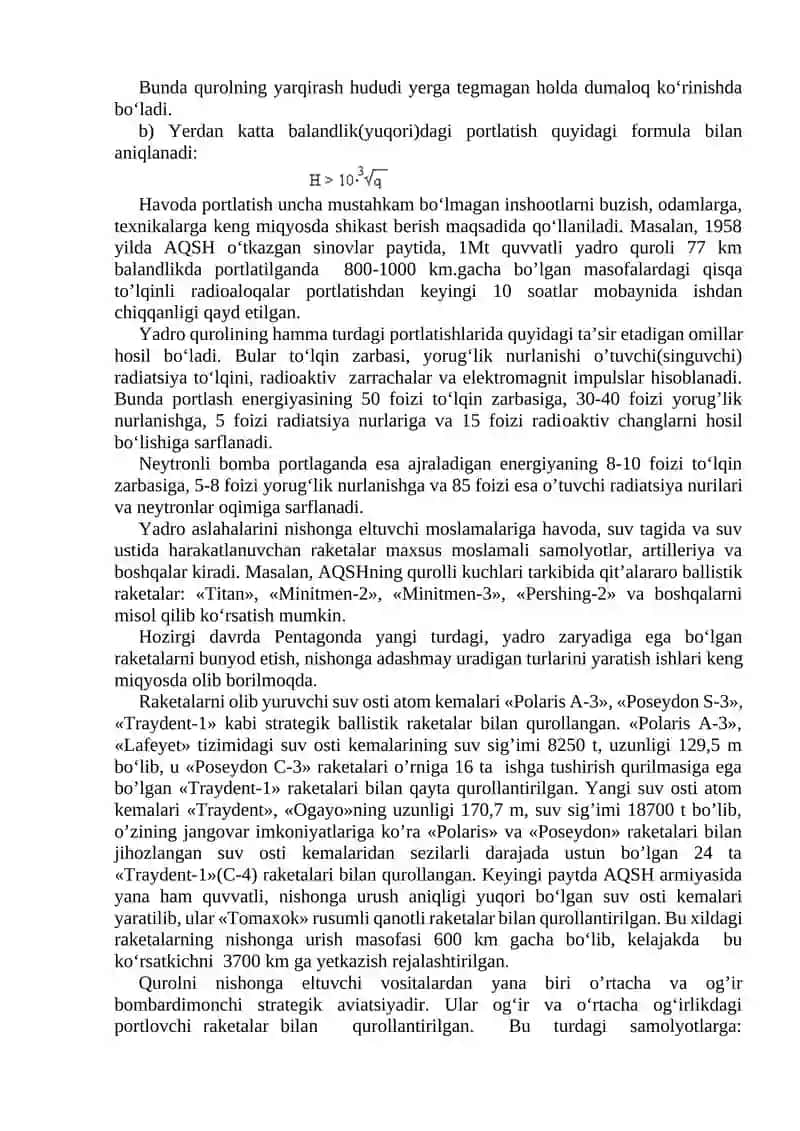 Ommaviy qirg’in qurollar, ularning ta`sir xususiyatlari va talafotlari 3