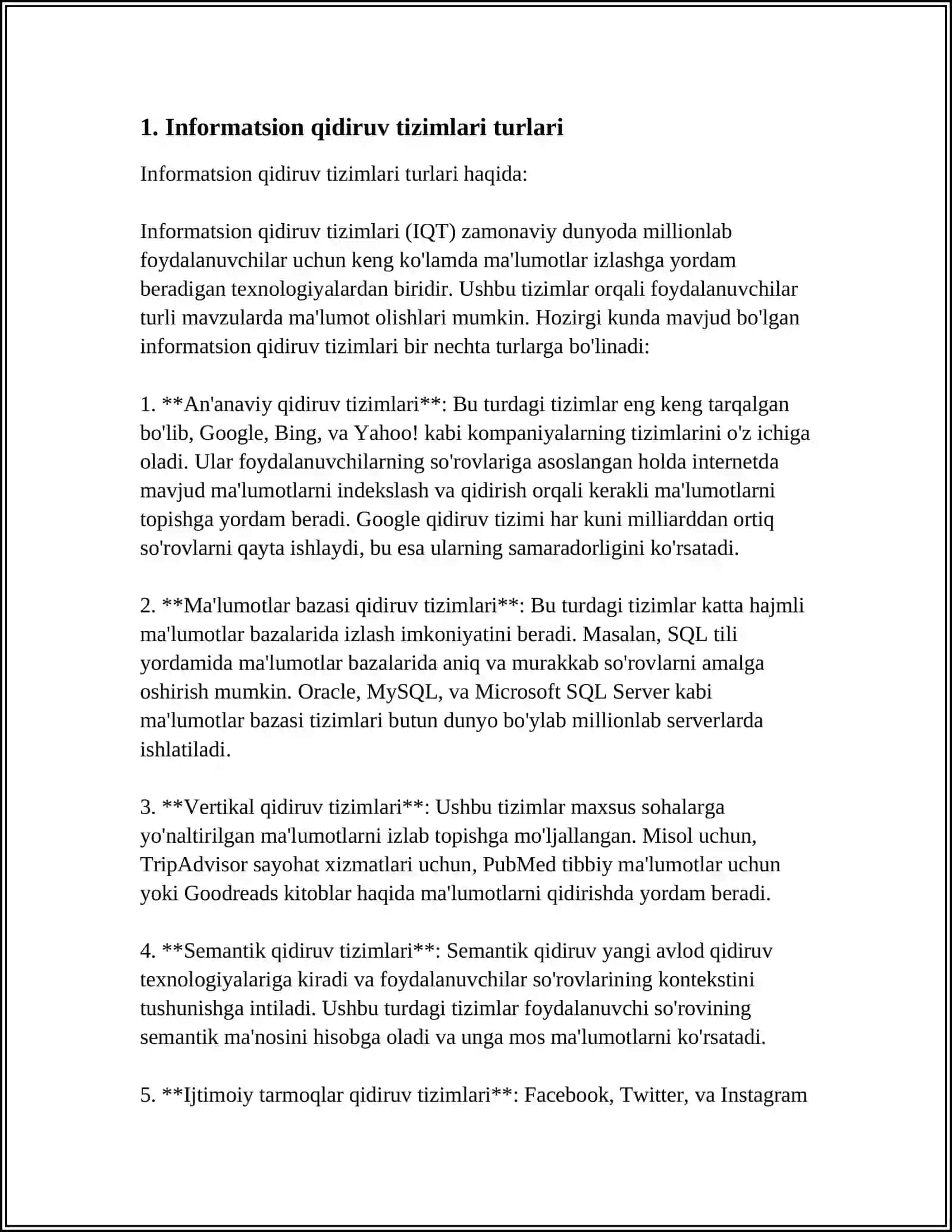 INFORMATSION QIDIRUV TIZIMLARI.MAʼLUMOTLAR BAZASIDAN FOYDALANISH 3