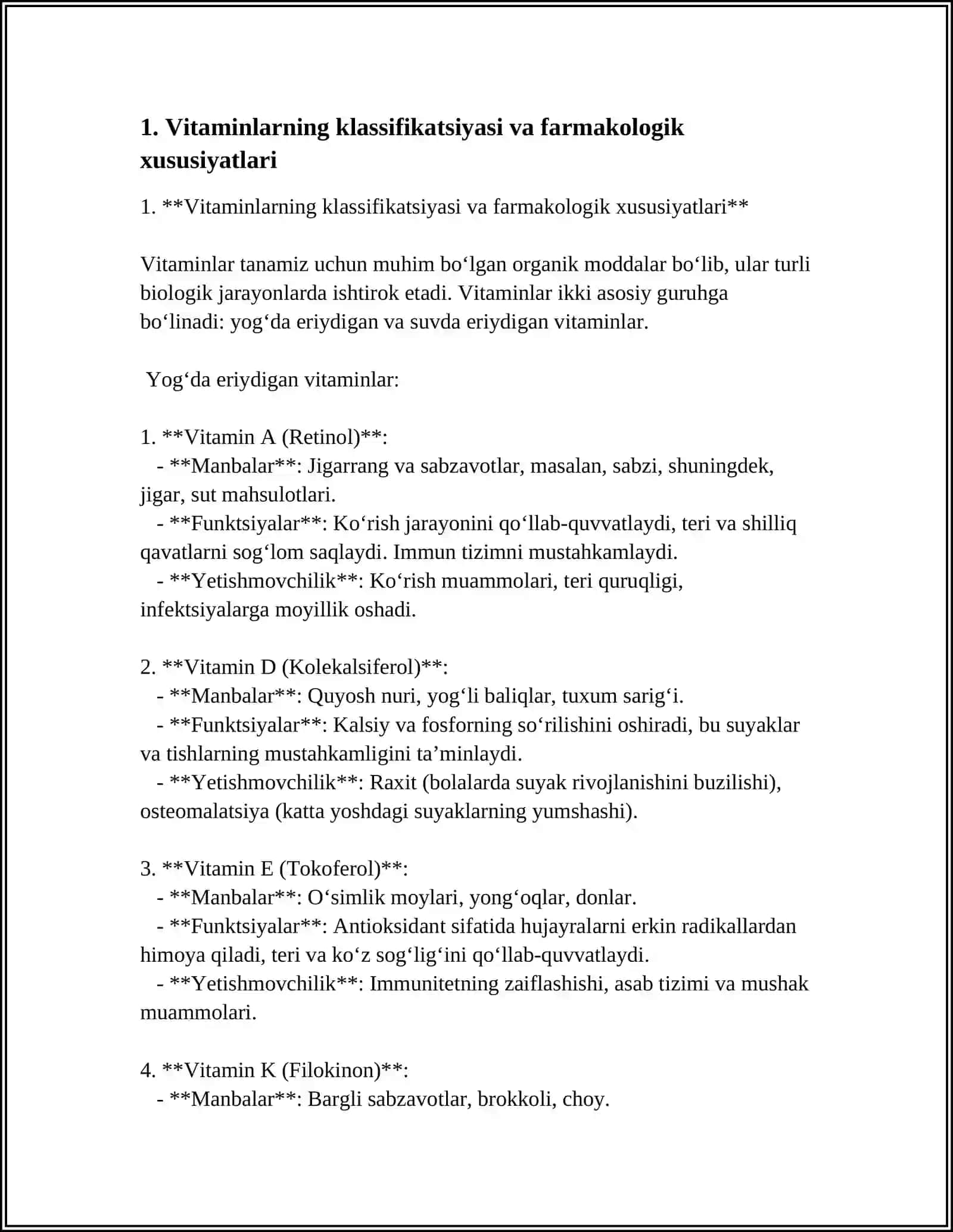 VITAMINLARNI TIBBIYOTGA QO'LLANISHI VA AVITAMINLAR 3