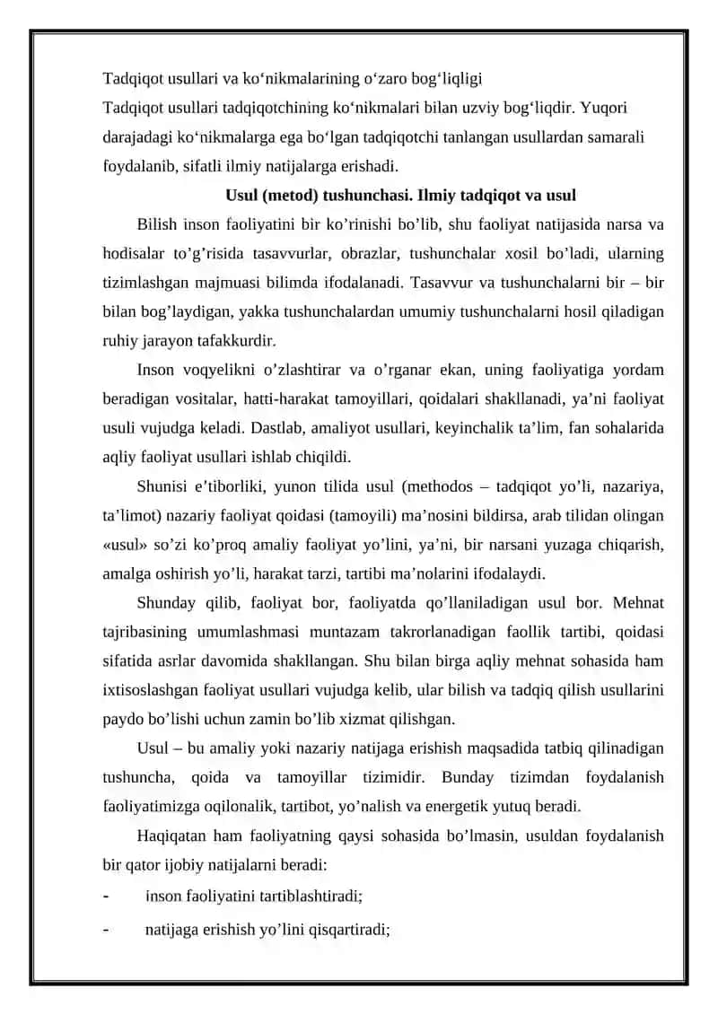 TADQIQOT USULLARI VA KO’NIKMALARI 3