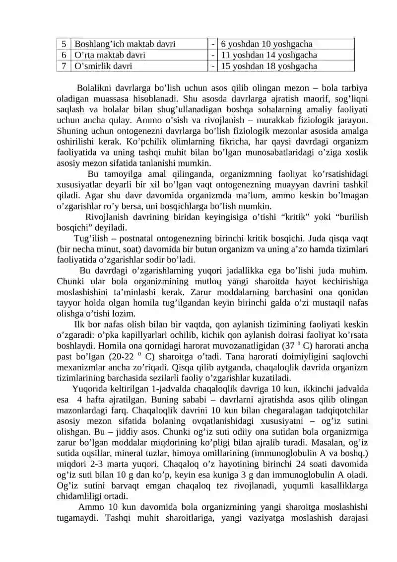 Odamlar organizmi rivojlanishining bosqichlari 3