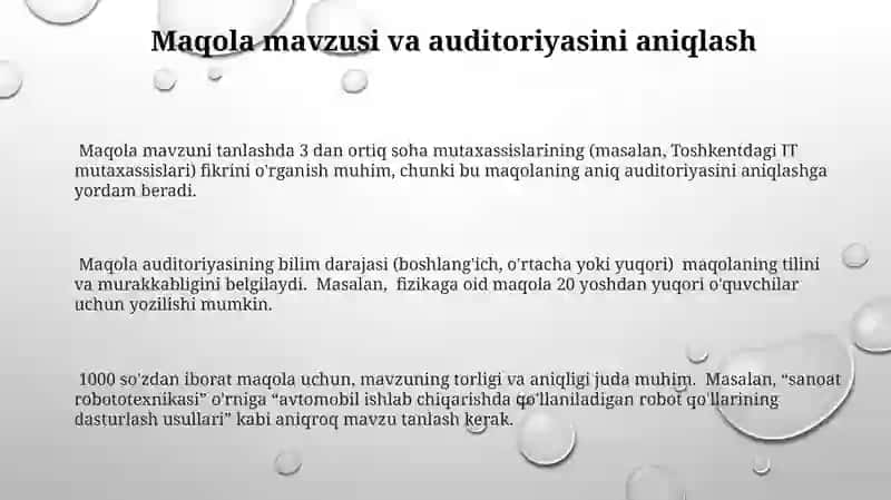 Kasbiy soha bo`yicha kichik hajmdagi maqola yozish 3