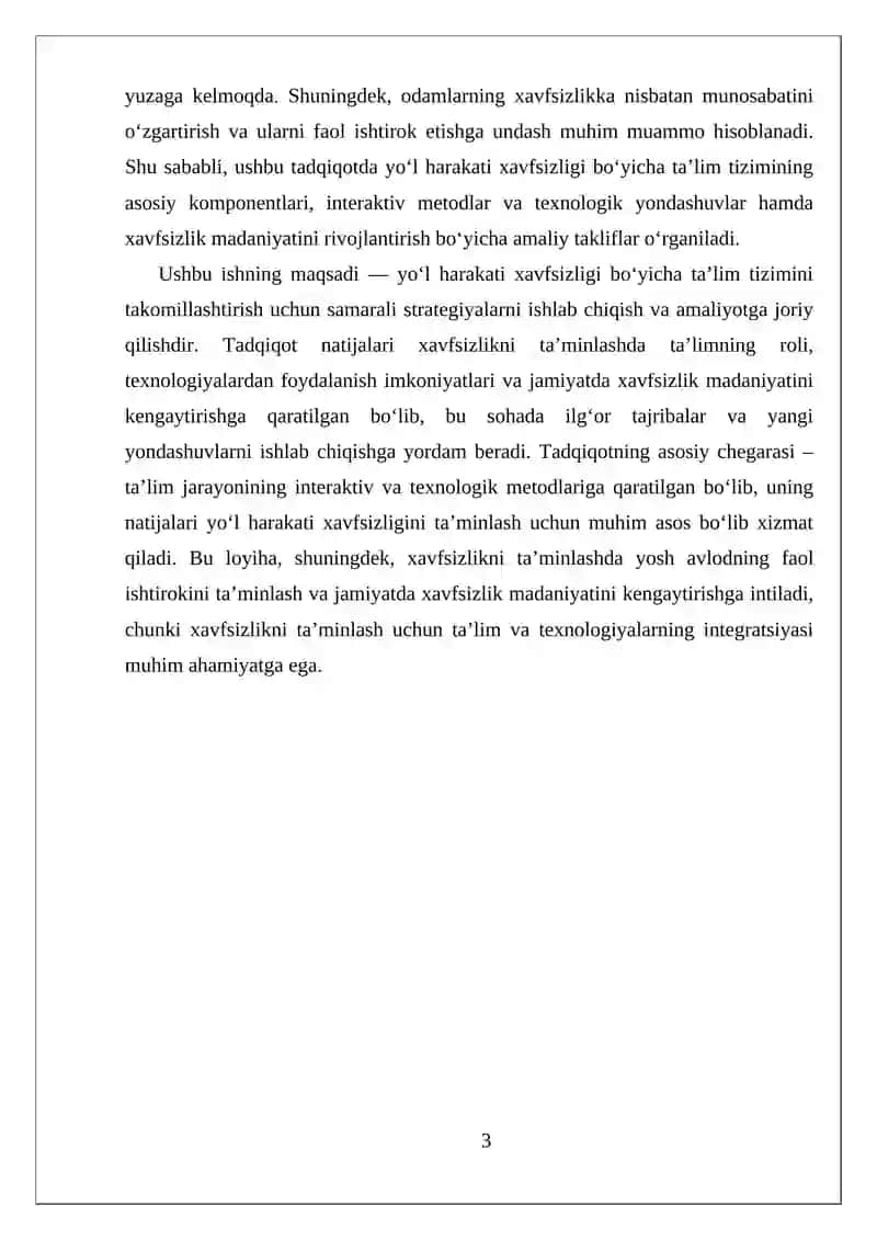 YOʻL HARAKATI XAVFSIZLIGI BOʻYICHA TAʼLIM TIZMI 3