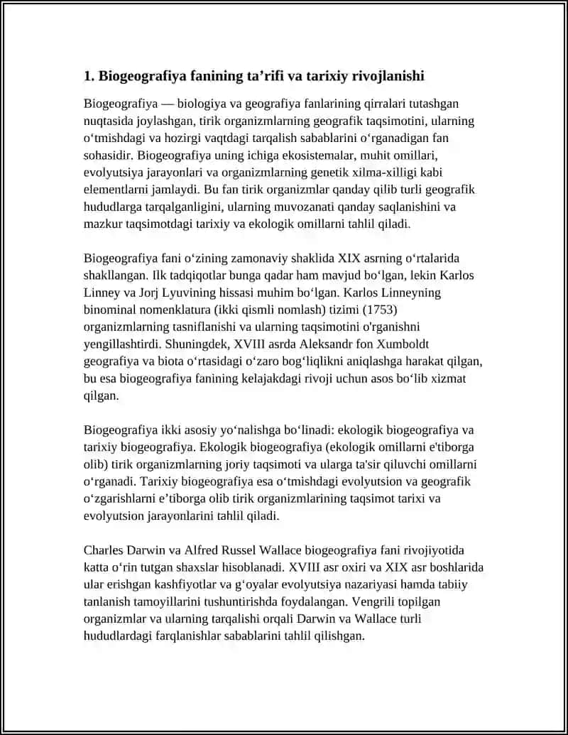 Mavzu: BIOGEOGRAFIYA FANIGA KIRISH. FANNING PREDMETI, VAZIFALARI VA USULLARI 3
