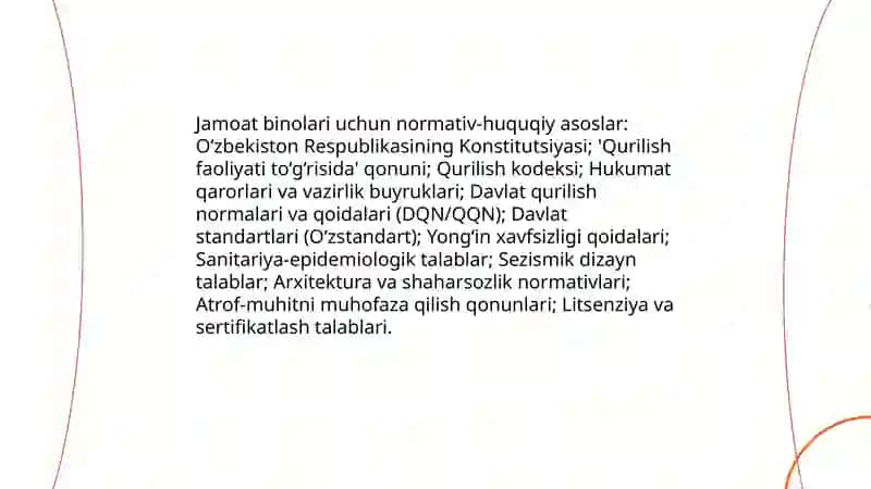 Jamoat binolari qurishda me'yoriy hujjat talablari 3