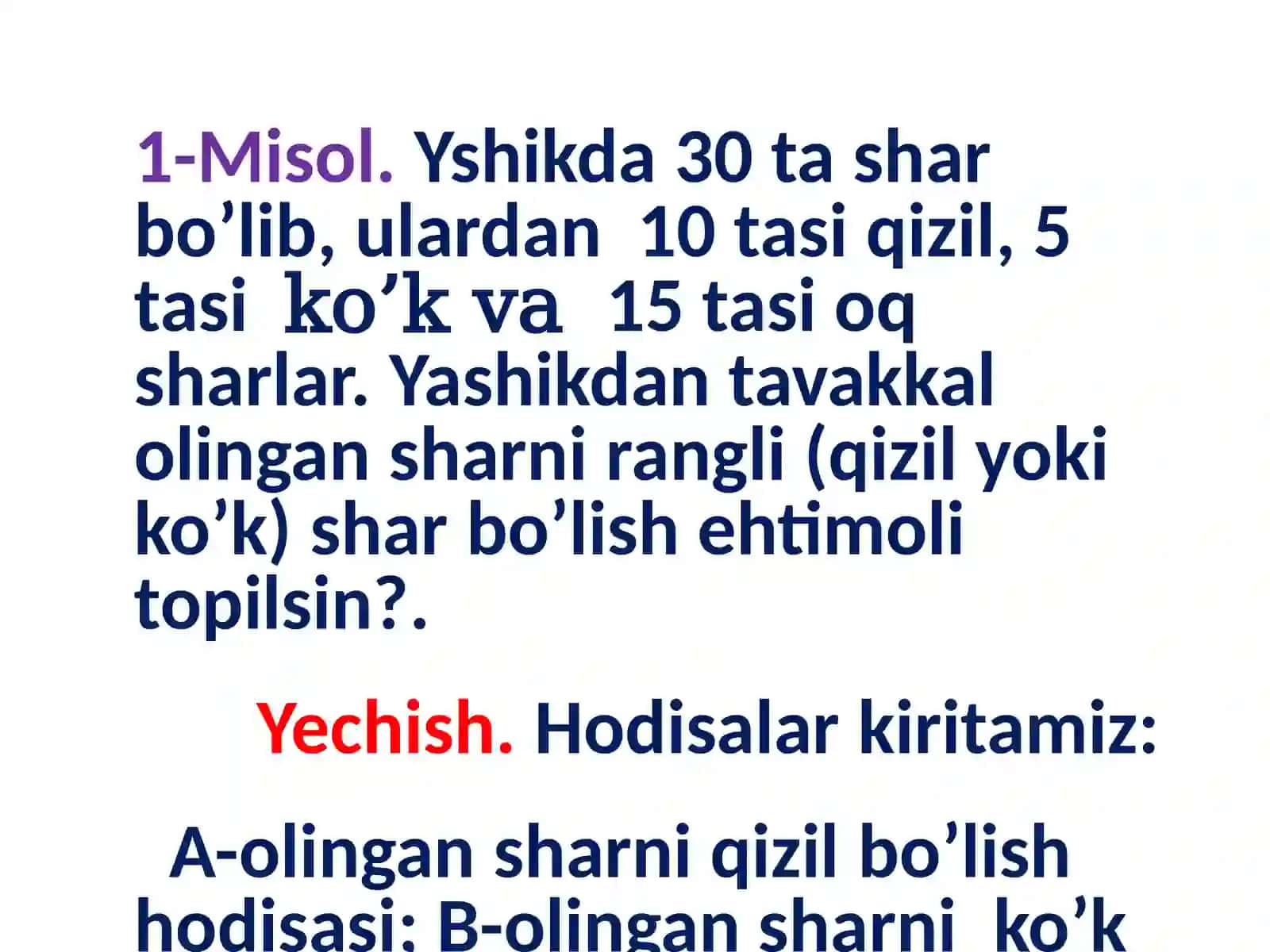 Ehtimollarni qo’shish va ko’paytirish teoremalari 3