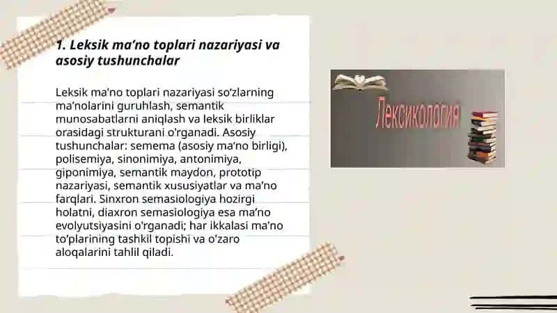 Leksik maʼno toplari sinxron semasiologiya va diaxron semasiologiya 3